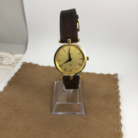 Vintage Swiss Made UNISEX Gucci 18KGP Gold Red & Green Stack Watch - Picture 4 of 8